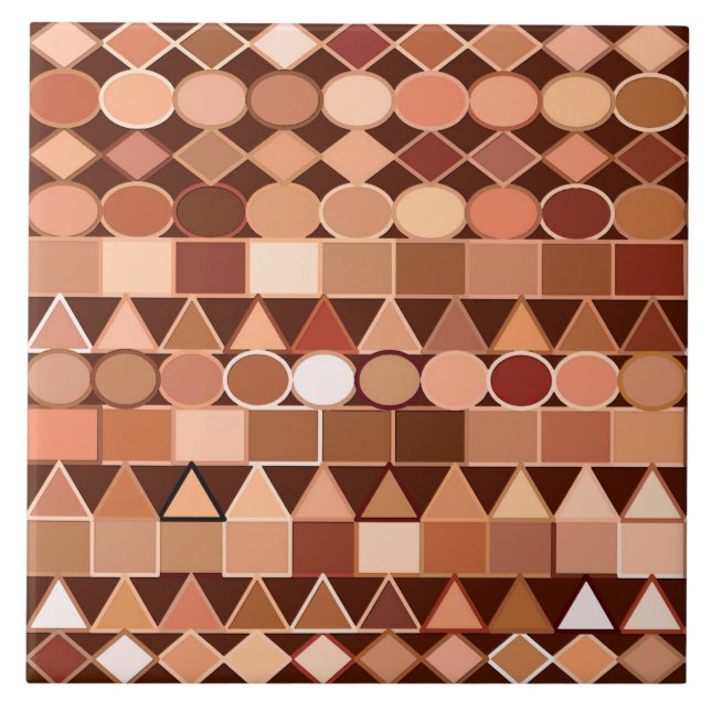 Modern Tribal Geometric, Chocolate Brown and Tan Ceramic Tile (Front)