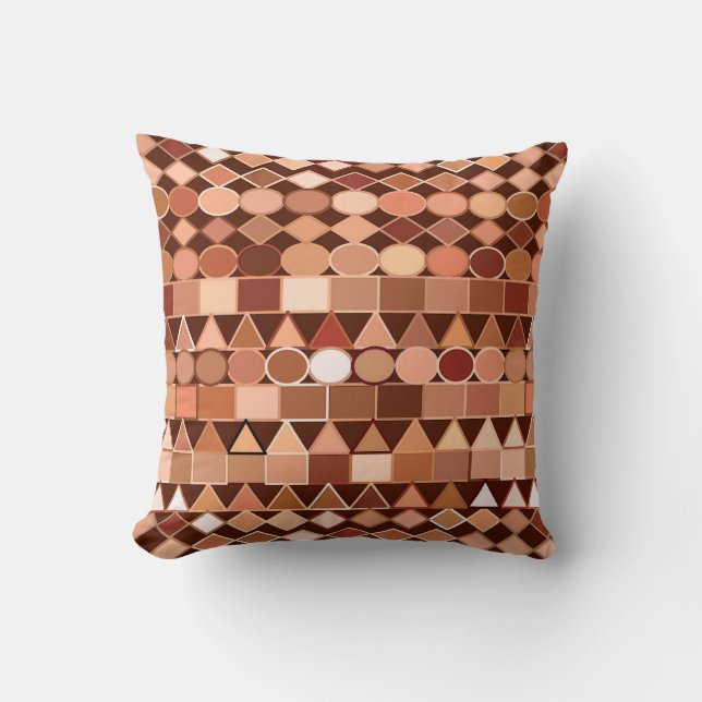 Modern Tribal Geometric, Chocolate Brown and Tan Cushion (Front)