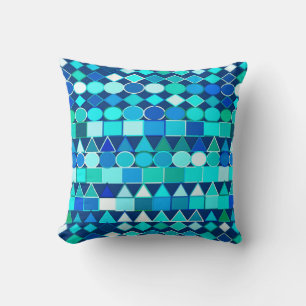 Modern Tribal Geometric, Denim Blues on Navy Cushion