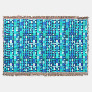 Modern Tribal Geometric, Denim Blues on Navy Throw Blanket