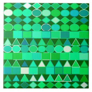 Modern Tribal Geometric, Emerald Green and Aqua Ceramic Tile