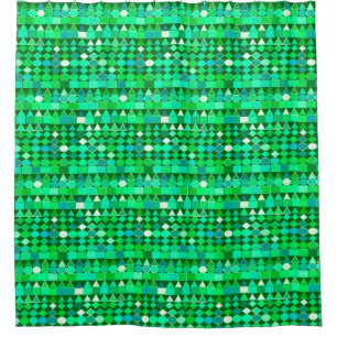 Modern Tribal Geometric, Emerald Green and Aqua Shower Curtain