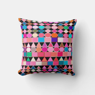 Modern Tribal Geometric, Jewel Colours on Black Cushion