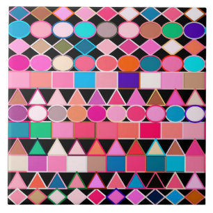 Modern Tribal Geometric, Jewel Colours on Black Tile