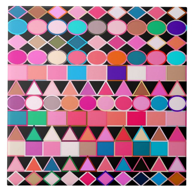 Modern Tribal Geometric, Jewel Colours on Black Tile (Front)