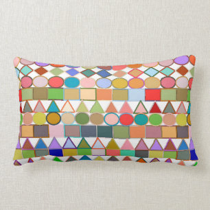 Modern Tribal Geometric, Multi Pastels on white Lumbar Cushion
