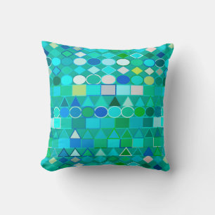 Modern Tribal Geometric, Sea Glass Aqua and Blue Cushion