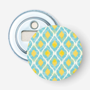 Modern tribal ikat blue yellow fashion bottle opener