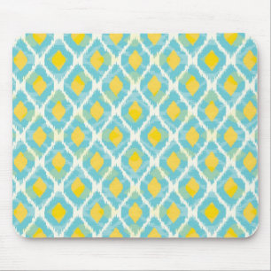 Modern tribal ikat blue yellow fashion mouse pad
