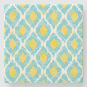 Modern tribal ikat blue yellow fashion stone coaster