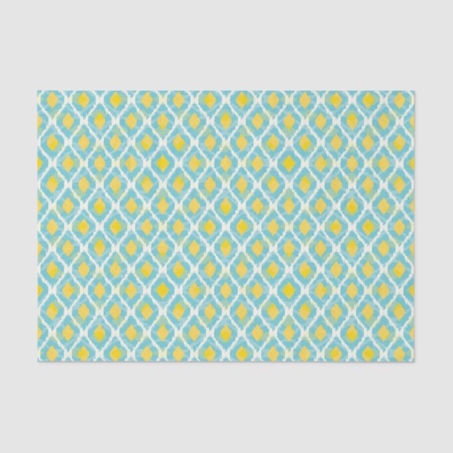 Modern tribal ikat blue yellow fashion tissue paper (Front)
