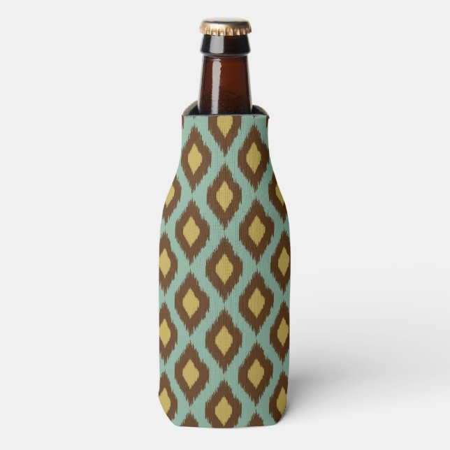 Modern tribal ikat blue yellow modern bottle cooler (Bottle Front)