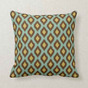 Modern tribal ikat blue yellow modern cushion