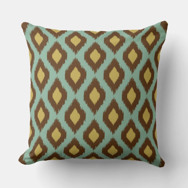Modern tribal ikat blue yellow modern cushion (Front)