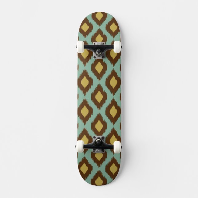Modern tribal ikat blue yellow modern skateboard (Front)