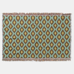 Modern tribal ikat blue yellow modern throw blanket