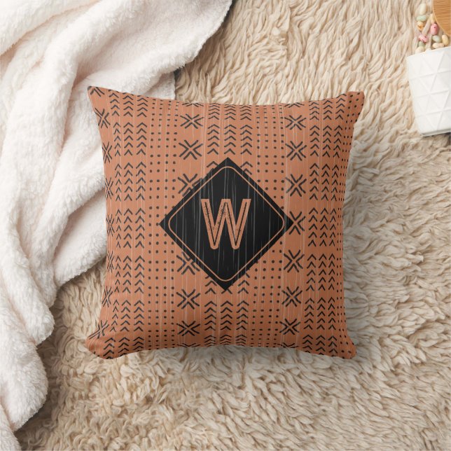 Modern Tribal Terracotta Mudcloth African Monogram Cushion (Blanket)