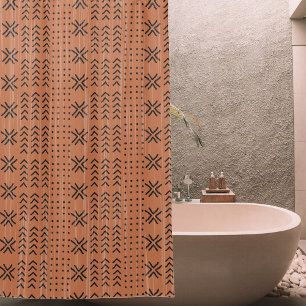 Modern Tribal Terracotta Mudcloth African Pattern Shower Curtain