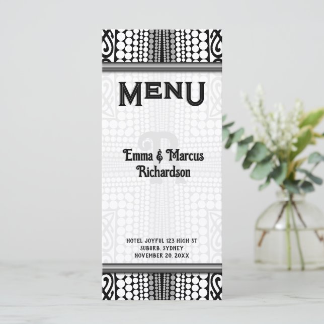 Modern Tribal Urban Edge Black White Menu Card (Standing Front)
