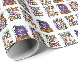 Modern Trick or Treat Halloween Pattern Wrapping Paper
