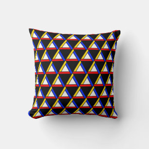 Modern Tricolor Abstract Triangle Pattern on Black Cushion