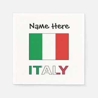 Modern Tricolore Black Name Italian Bandiera   Napkin