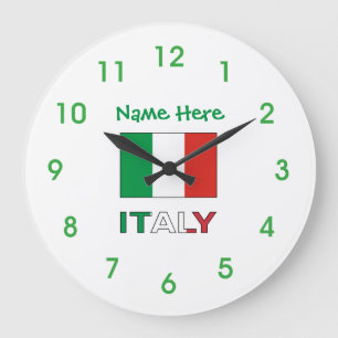 Modern Tricolore Name Here Italian Flag Large Clock