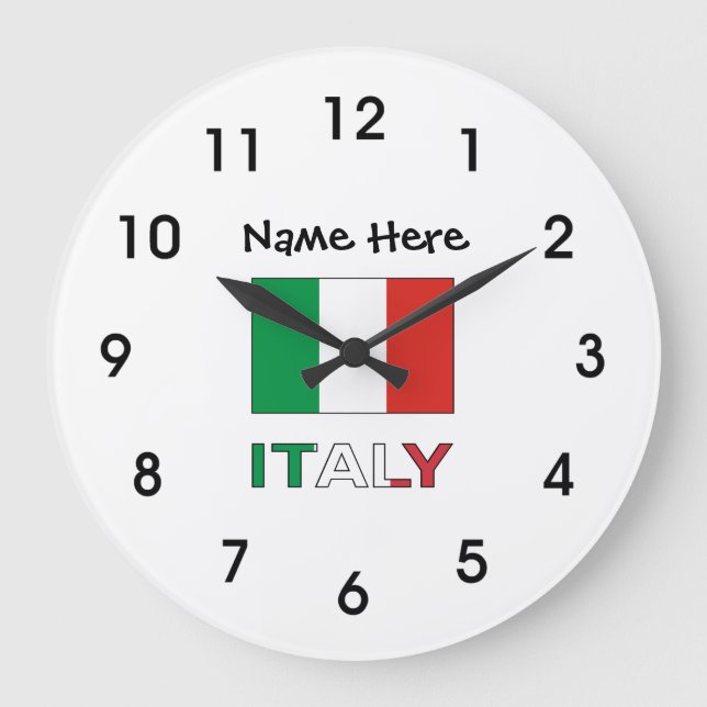 Modern Tricolore Personalised Italian Bandiera  Large Clock (Front)