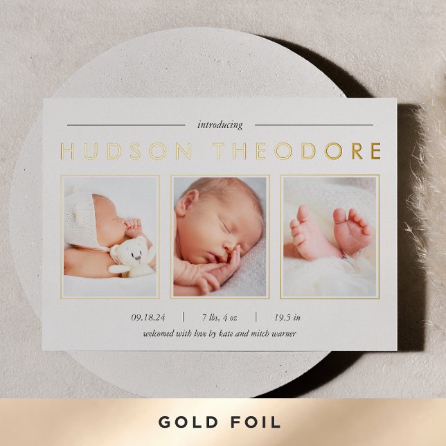 Modern Trio Foil Birth Announcement (Creator Uploaded)