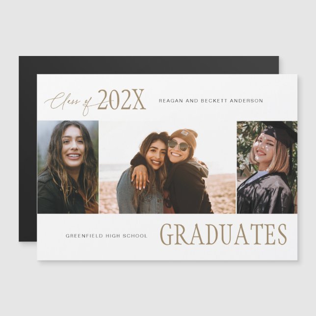 Modern Trio Multi-Photo Graduation Announcement (Front/Back)