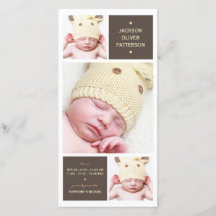 Modern Trio Photo Baby Girl Birth Announcement