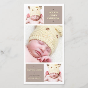 Modern Trio Photo Baby Girl Birth Announcement
