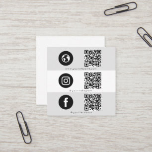 Modern Triple Icon & QR Code Social Media Logo Square Business Card