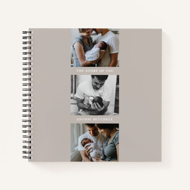 Modern Triptych 3-Photo Collage Journal - Taupe (Front)