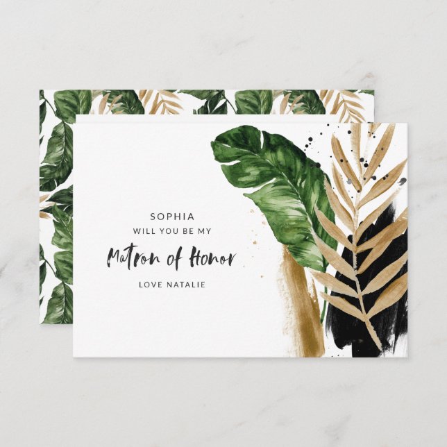 Modern tropical abstract painted Matron of Honour RSVP Card (Front/Back)