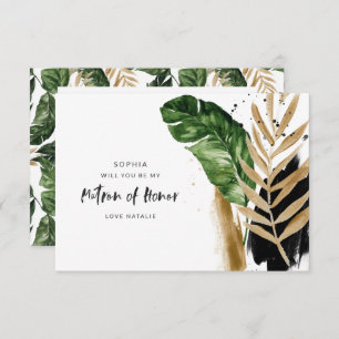 Modern tropical abstract painted Matron of Honour RSVP Card