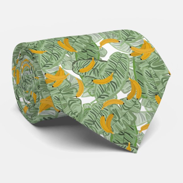 Modern Tropical Banana Green Pattern  Tie (Rolled)