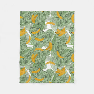Modern Tropical Banana Greenery Pattern Fleece Blanket