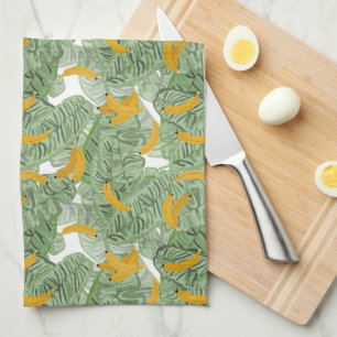 Modern Tropical Banana Greenery Pattern Tea Towel