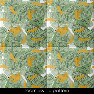 Modern Tropical Banana Greenery Seamless Pattern Ceramic Tile