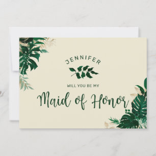 Modern Tropical Be My Maid of Honour Proposal Card