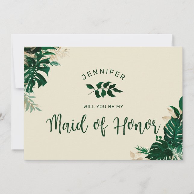 Modern Tropical Be My Maid of Honour Proposal Card (Front)