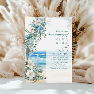 Modern Tropical Beach and Floral Arch Wedding Invitation