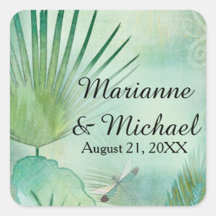 Modern Tropical Beach Jungle Leaf Foliage Coastal Square Sticker