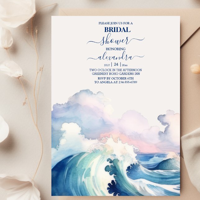Modern Tropical Beach Ocean  Bridal Shower Invitation (Creator Uploaded)