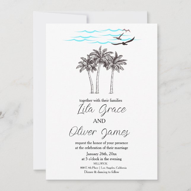 Modern Tropical Beach Ocean Wedding Invitation (Front)