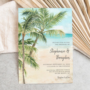 Modern Tropical Beach Palm Tree Wedding Invitation