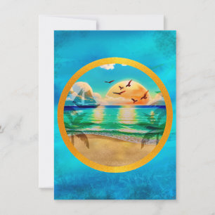 Modern Tropical Beach Palm Trees Sunset Vacation Card