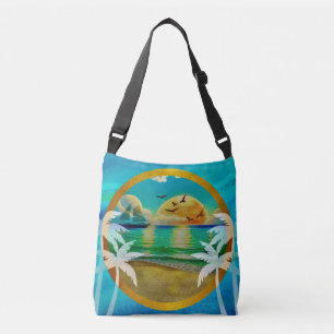 Modern Tropical Beach Palm Trees Sunset Vacation Crossbody Bag