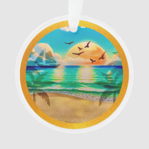 Modern Tropical Beach Palm Trees Sunset Vacation Ornament